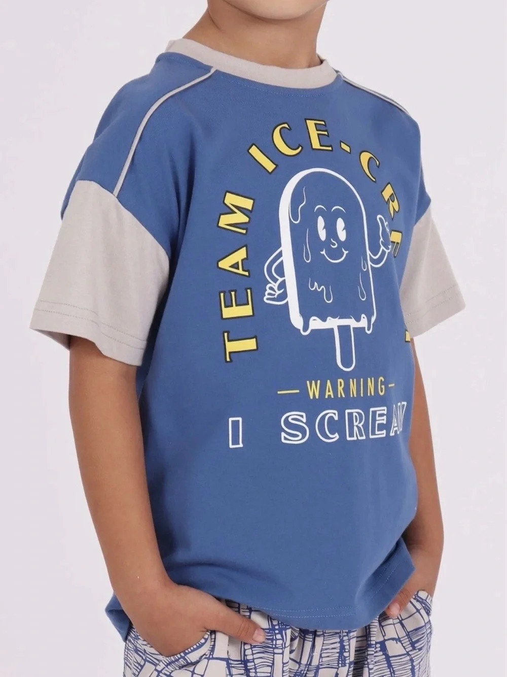 Tiny Tribe Kids Team Ice Cream Color Block Cotton Graphic T-shirt